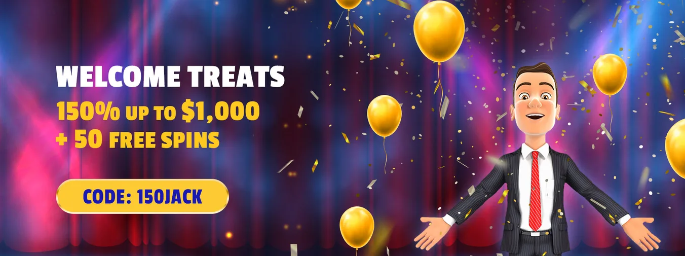Jack Million Welcome Treats 150% up to $1,000 + 50 Free Spins
